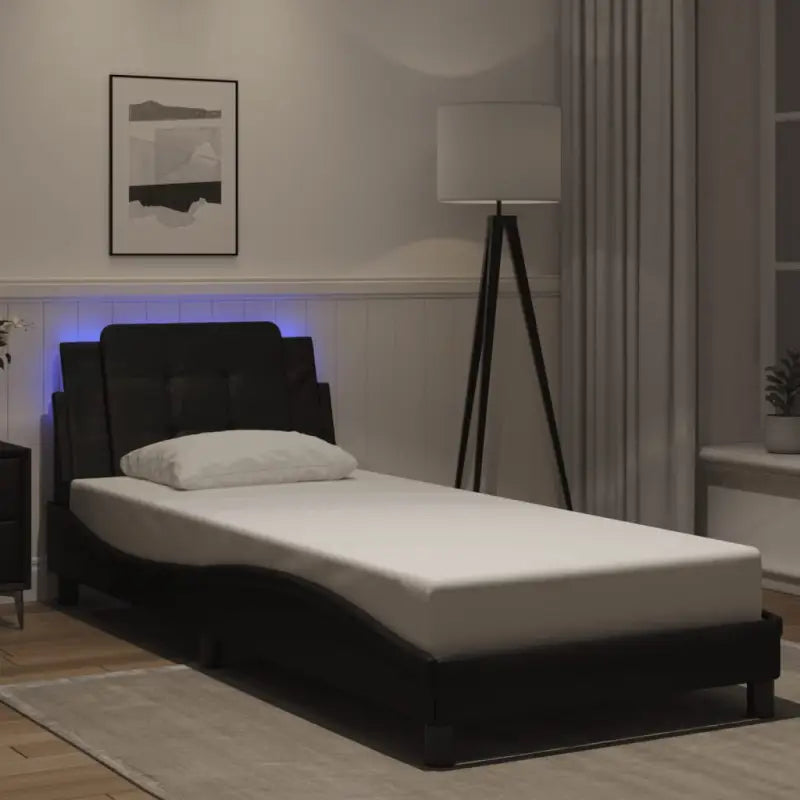 Bedframe met LED-verlichting en multiplex lattenbodem in wit materiaal - Zwart / 100 x 200 cm - Bedden & bedframes