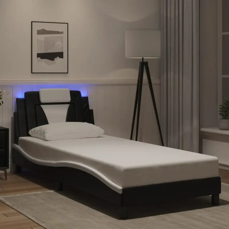 Bedframe met LED-verlichting en multiplex lattenbodem voor comfort - Zwart en wit / 80 x 200 cm - Bedden & bedframes