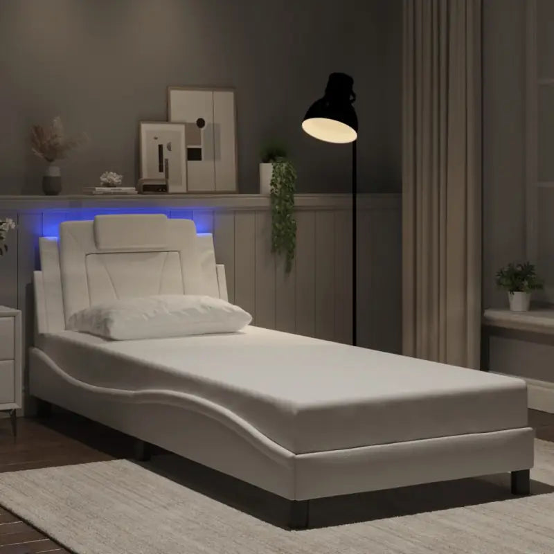 Bedframe met LED-verlichting en multiplex lattenbodem voor comfort - Wit / 80 x 200 cm - Bedden & bedframes