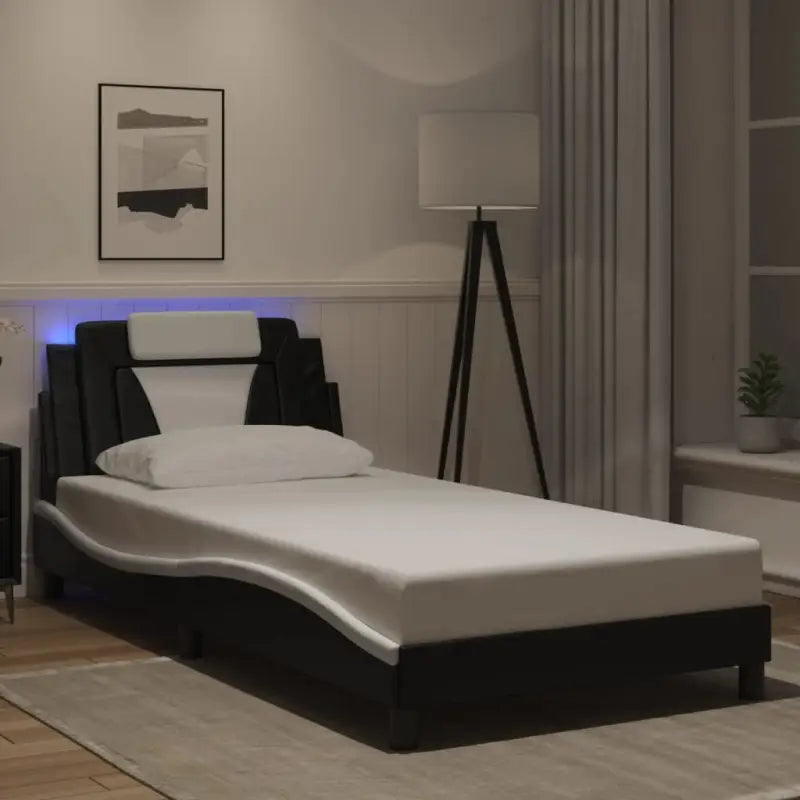 Bedframe met LED-verlichting en multiplex lattenbodem voor comfort - Zwart en wit / 100 x 200 cm - Bedden & bedframes
