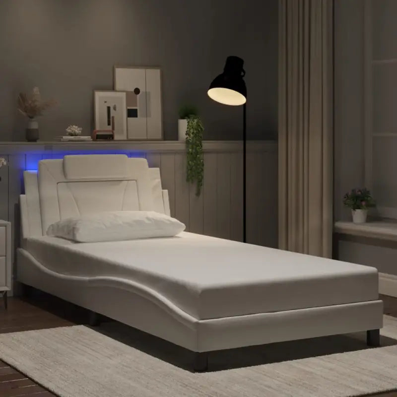 Bedframe met LED-verlichting en multiplex lattenbodem voor comfort - Wit / 100 x 200 cm - Bedden & bedframes