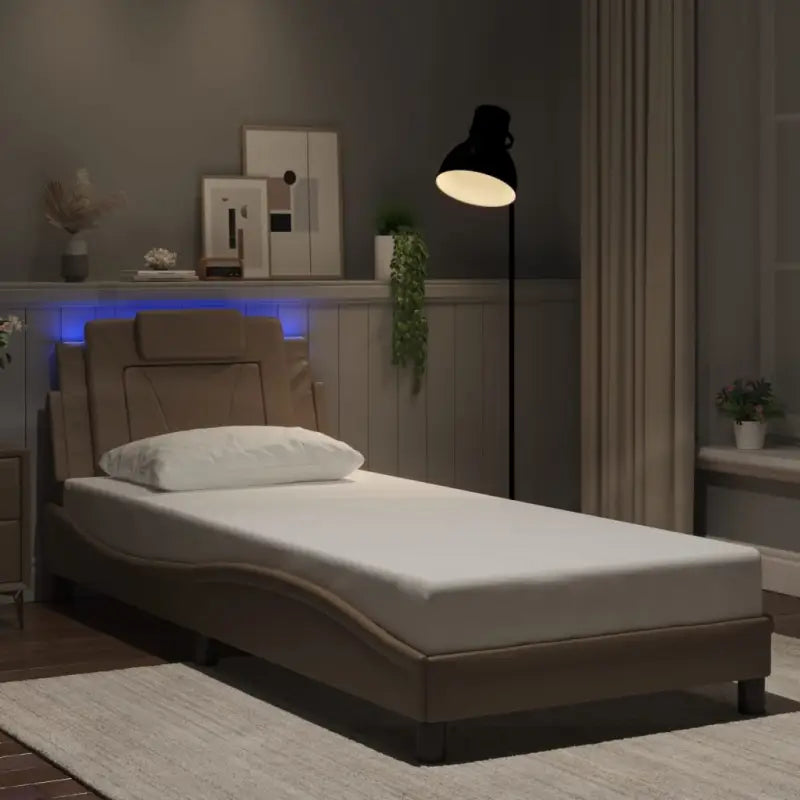 Bedframe met LED-verlichting en multiplex lattenbodem voor comfort - Cappuccino / 90 x 200 cm - Bedden & bedframes