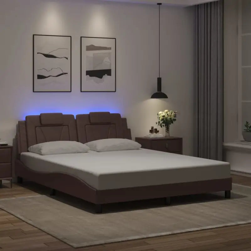 Bedframe met LED-verlichting en multiplex lattenbodem voor comfort - Bruin / 160 x 200 cm - Bedden & bedframes