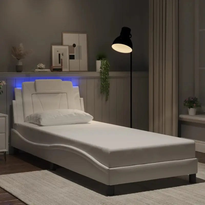 Bedframe met LED-verlichting en multiplex lattenbodem voor comfort - Wit / 90 x 200 cm - Bedden & bedframes