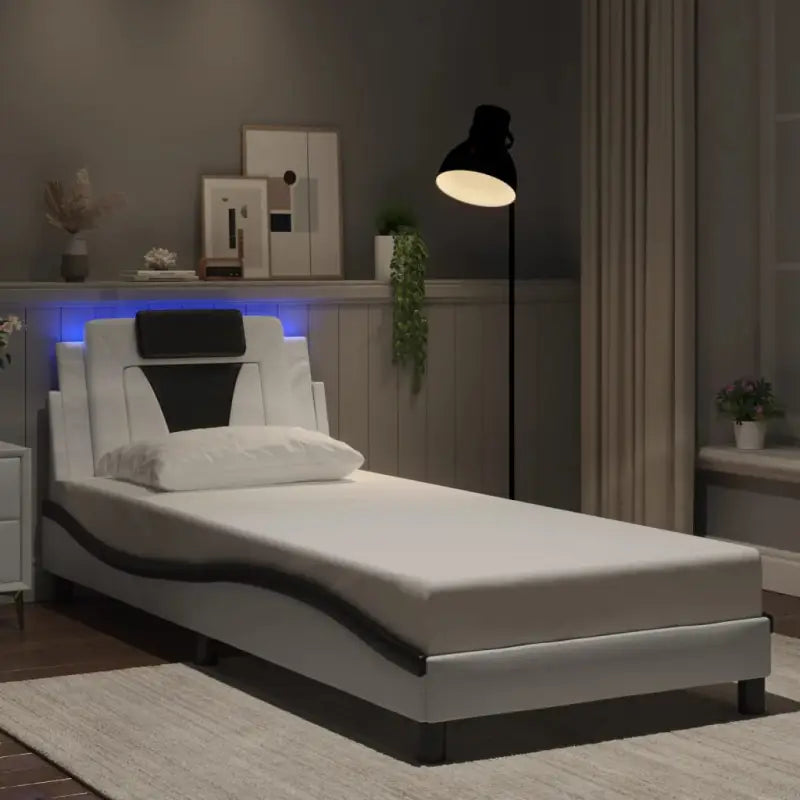 Bedframe met LED-verlichting en multiplex lattenbodem voor comfort - Wit en zwart / 90 x 190 cm - Bedden & bedframes