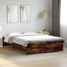 Bedframe met metalen poten en multiplex lattenbodem in grijs sonoma eiken - Gerookt eiken / 140 x 200 cm - Bedden &