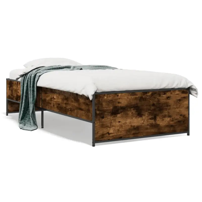 Bedframe met metalen poten en multiplex lattenbodem in grijs sonoma eiken - Gerookt eiken / 100 x 200 cm - Bedden &