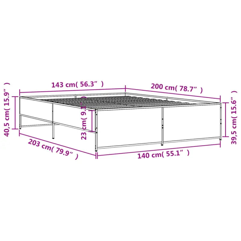 Bedframe met metalen poten en multiplex lattenbodem in grijs sonoma eiken - Bedden & bedframes