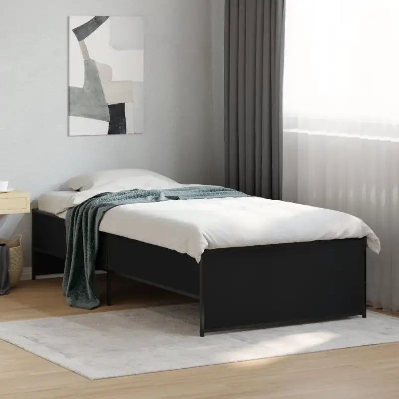 Bedframe met metalen poten en multiplex lattenbodem in grijs sonoma eiken - Zwart / 90 x 190 cm - Bedden & bedframes