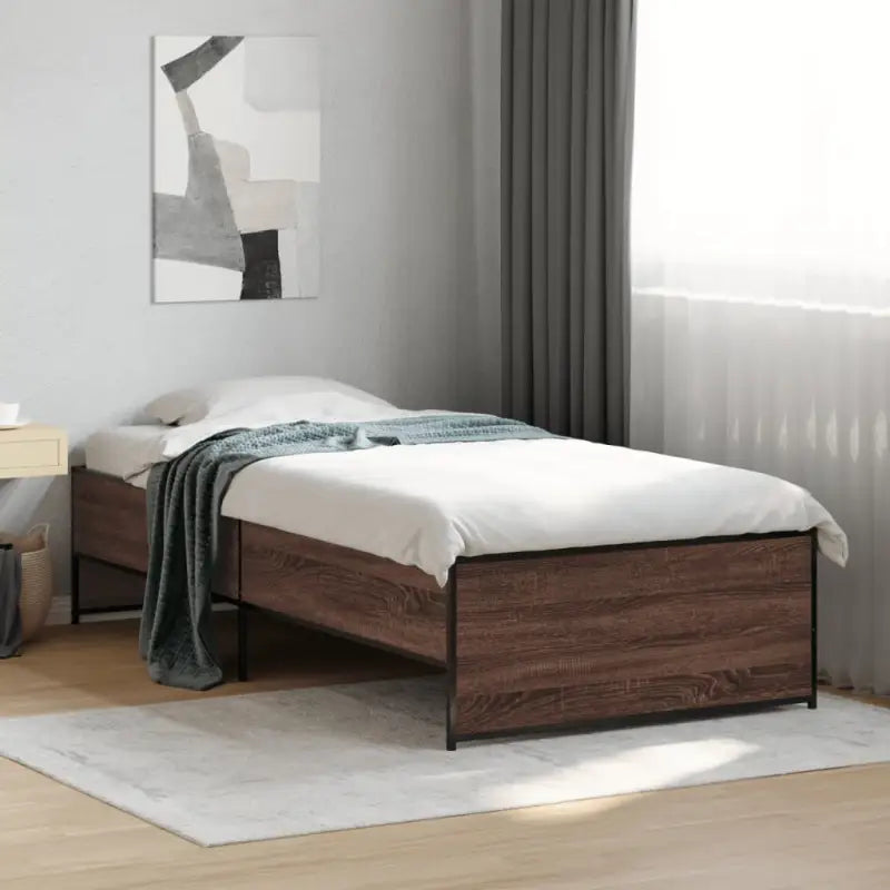 Bedframe met metalen poten en multiplex lattenbodem in grijs sonoma eiken - bruin eikenkleur / 75 x 190 cm - Bedden &