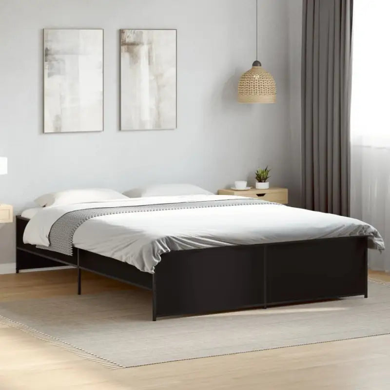 Bedframe met metalen poten en multiplex lattenbodem in grijs sonoma eiken - Zwart / 160 x 200 cm - Bedden & bedframes