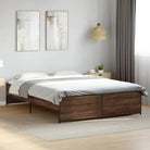 Bedframe met metalen poten en multiplex lattenbodem in grijs sonoma eiken - bruin eikenkleur / 150 x 200 cm - Bedden &