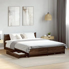 Bedframe met metalen poten en multiplex lattenbodem van bewerkt hout - bruin eikenkleur / 120 x 190 cm - Bedden &