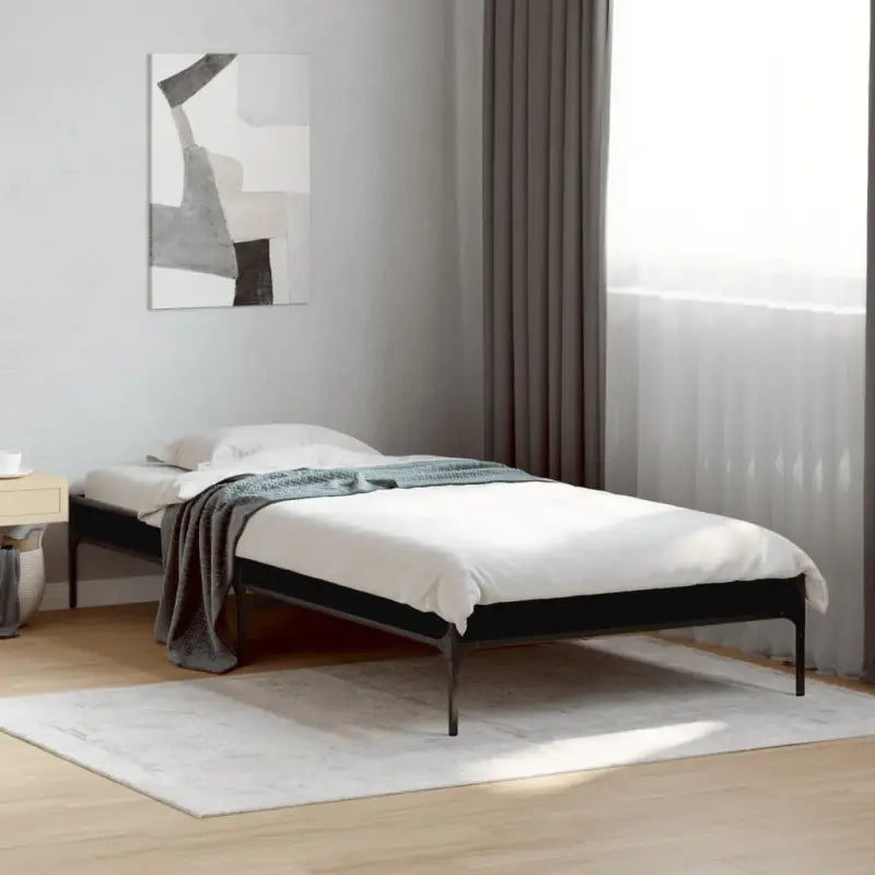 Bedframe met metalen poten en multiplex lattenbodem van bewerkt hout - Zwart / 100 x 200 cm / 30 cm - Bedden & bedframes