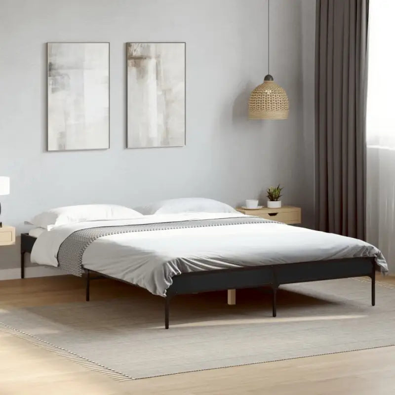 Bedframe met metalen poten en multiplex lattenbodem van bewerkt hout - Zwart / 160 x 200 cm / 30 cm - Bedden & bedframes