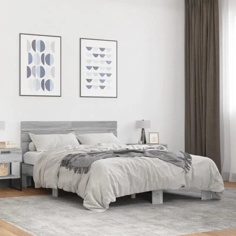 Bedframe met metalen poten en multiplex lattenbodem van bewerkt hout - Grijs sonoma / 140 x 190 cm - Bedden & bedframes