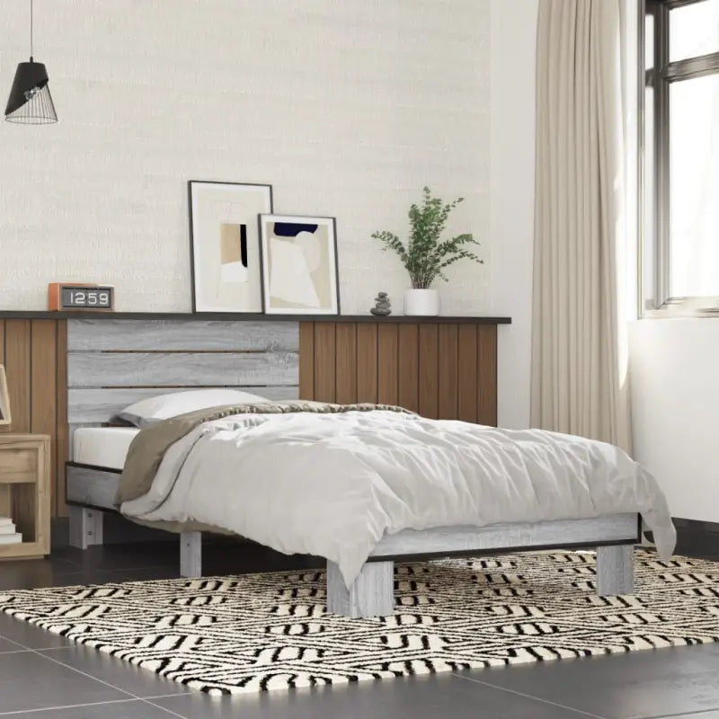 Bedframe met metalen poten en multiplex lattenbodem van bewerkt hout - Grijs sonoma / 100 x 200 cm - Bedden & bedframes