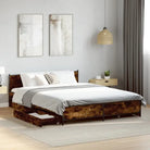 Bedframe met metalen poten en multiplex lattenbodem van bewerkt hout - Gerookt eiken / 135 x 190 cm - Bedden & bedframes