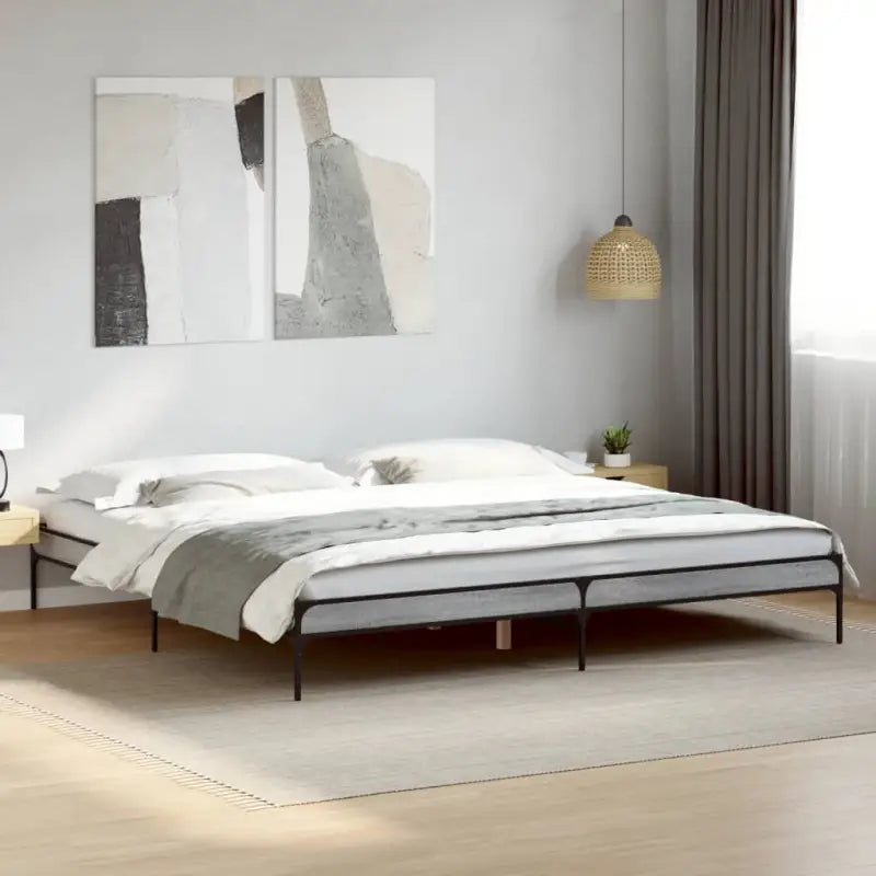 Bedframe met metalen poten en multiplex lattenbodem van bewerkt hout - Grijs sonoma / 200 x 200 cm / 30 cm - Bedden &