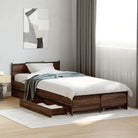 Bedframe met metalen poten en multiplex lattenbodem van bewerkt hout - bruin eikenkleur / 100 x 200 cm - Bedden &