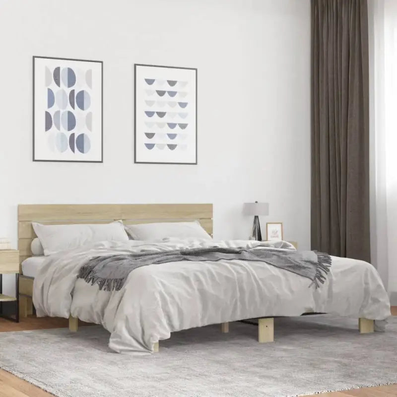 Bedframe met metalen poten en multiplex lattenbodem van bewerkt hout - Sonoma eiken / 180 x 200 cm - Bedden & bedframes