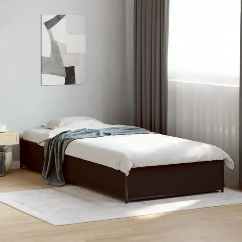 Bedframe met metalen poten en multiplex lattenbodem van bewerkt hout - Zwart / 75 x 190 cm / 29 cm - Bedden & bedframes