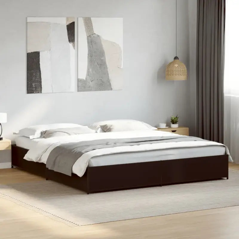 Bedframe met metalen poten en multiplex lattenbodem van bewerkt hout - Zwart / 160 x 200 cm / 29 cm - Bedden & bedframes