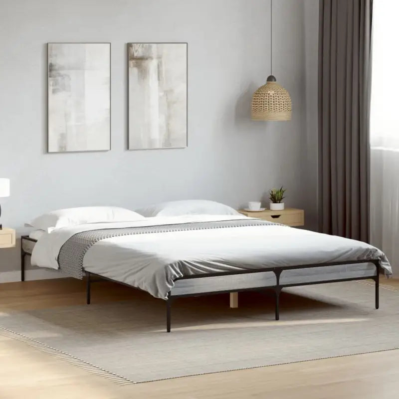 Bedframe met metalen poten en multiplex lattenbodem van bewerkt hout - Grijs sonoma / 140 x 200 cm / 30 cm - Bedden &
