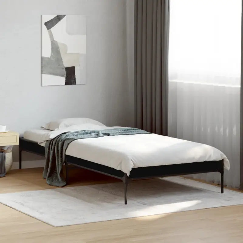 Bedframe met metalen poten en multiplex lattenbodem van bewerkt hout - Zwart / 90 x 200 cm / 30 cm - Bedden & bedframes