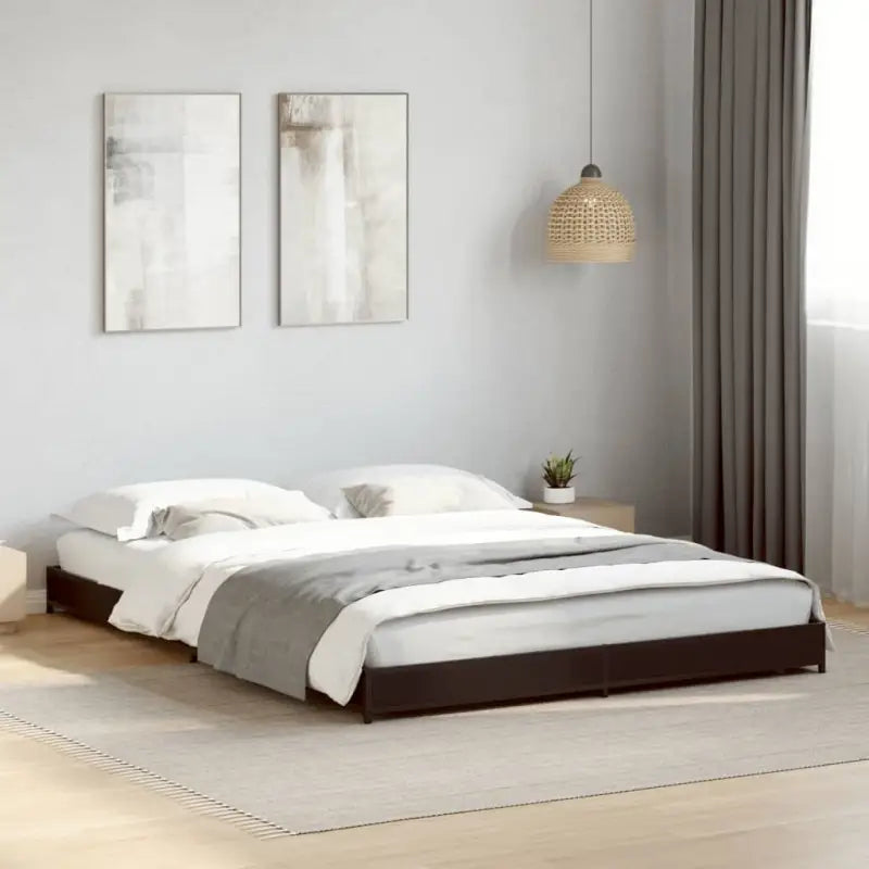 Bedframe met metalen poten en multiplex lattenbodem van bewerkt hout - Zwart / 120 x 190 cm / 14.5 cm - Bedden &