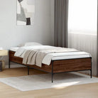 Bedframe met metalen poten en multiplex lattenbodem van bewerkt hout - bruin eikenkleur / 100 x 200 cm / 44 cm - Bedden