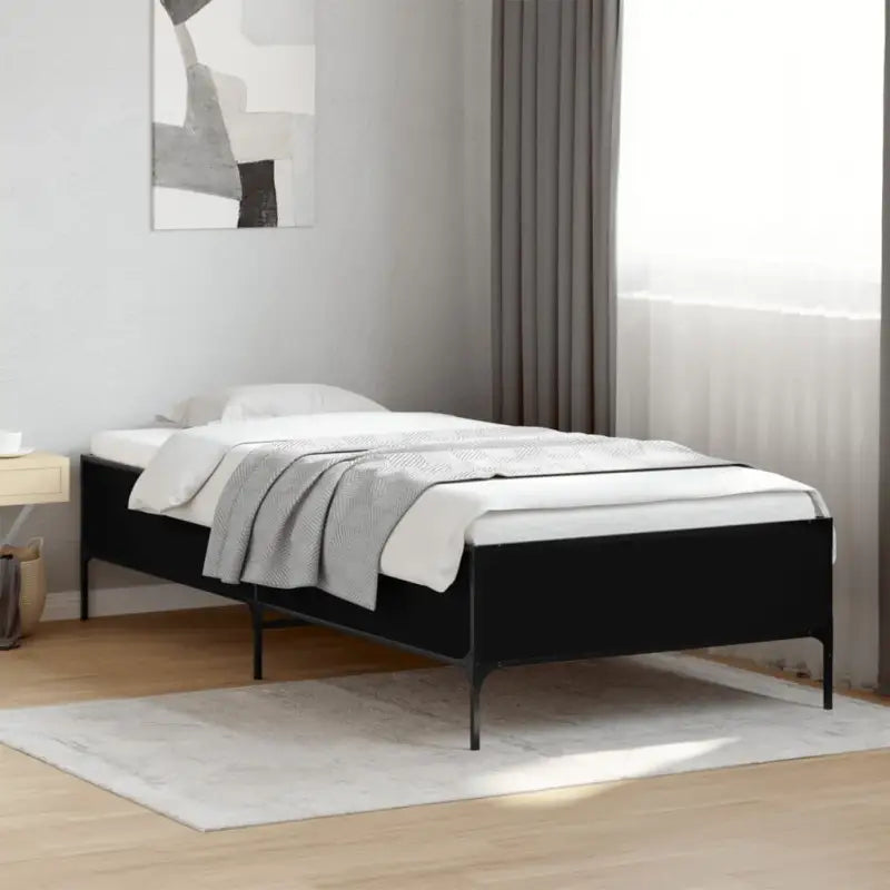 Bedframe met metalen poten en multiplex lattenbodem van bewerkt hout - Zwart / 90 x 200 cm / 44 cm - Bedden & bedframes