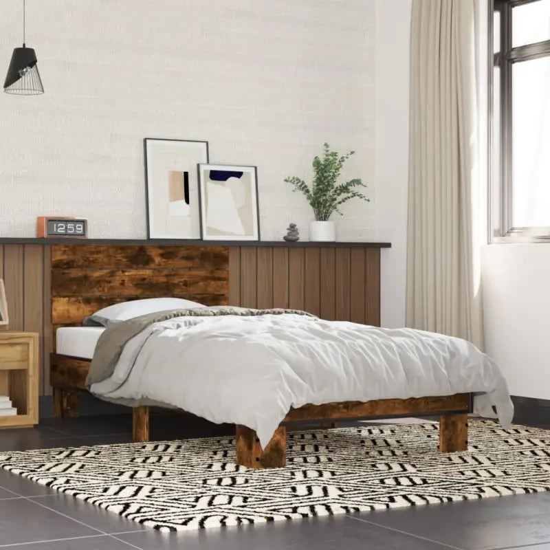 Bedframe met metalen poten en multiplex lattenbodem van bewerkt hout - Grijs sonoma / 135 x 190 cm - Bedden & bedframes