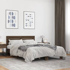 Bedframe met metalen poten en multiplex lattenbodem van bewerkt hout - bruin eikenkleur / 140 x 200 cm - Bedden &