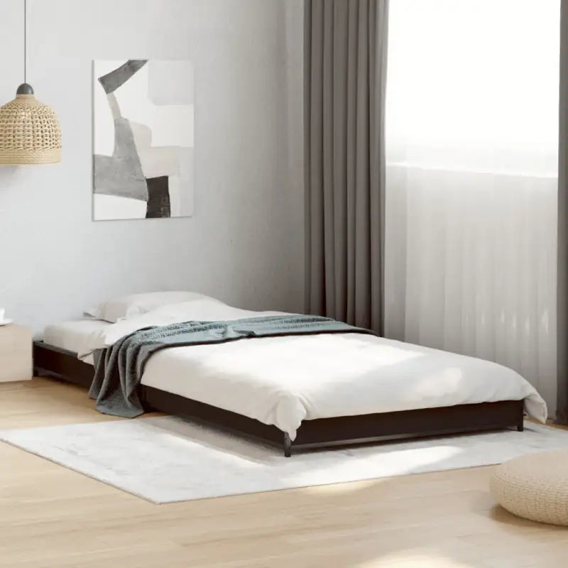 Bedframe met metalen poten en multiplex lattenbodem van bewerkt hout - Zwart / 90 x 200 cm / 14.5 cm - Bedden &