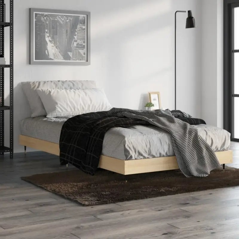 Bedframe met metalen poten en multiplex lattenbodem van bewerkt hout - Sonoma eiken / 100 x 200 cm - Bedden & bedframes