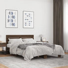 Bedframe met metalen poten en multiplex lattenbodem van bewerkt hout - bruin eikenkleur / 135 x 190 cm - Bedden &