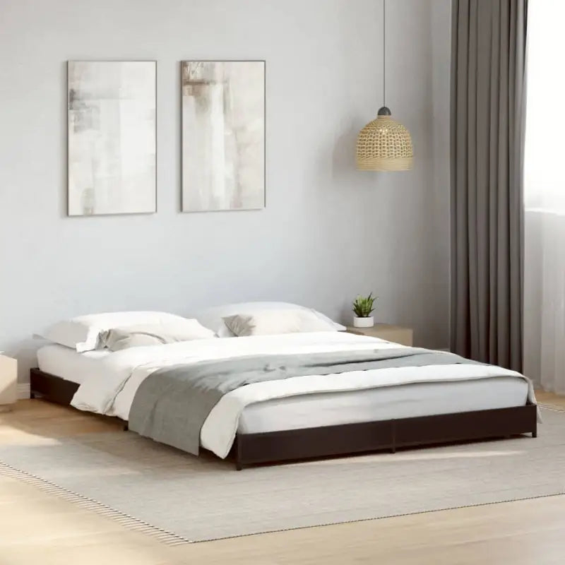 Bedframe met metalen poten en multiplex lattenbodem van bewerkt hout - Zwart / 135 x 190 cm / 14.5 cm - Bedden &