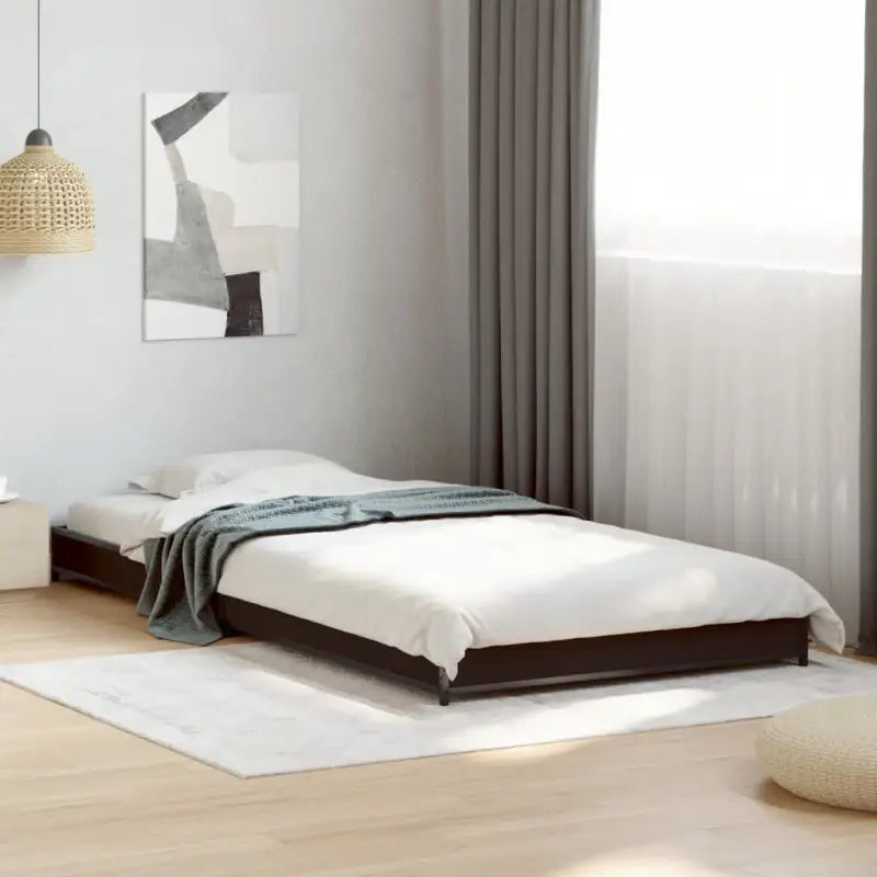 Bedframe met metalen poten en multiplex lattenbodem van bewerkt hout - Zwart / 90 x 190 cm / 14.5 cm - Bedden &