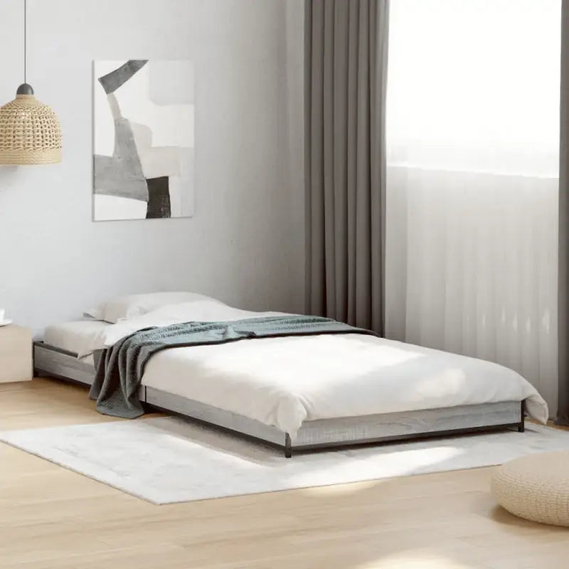 Bedframe met metalen poten en multiplex lattenbodem van bewerkt hout - Grijs sonoma / 100 x 200 cm / 14.5 cm - Bedden &