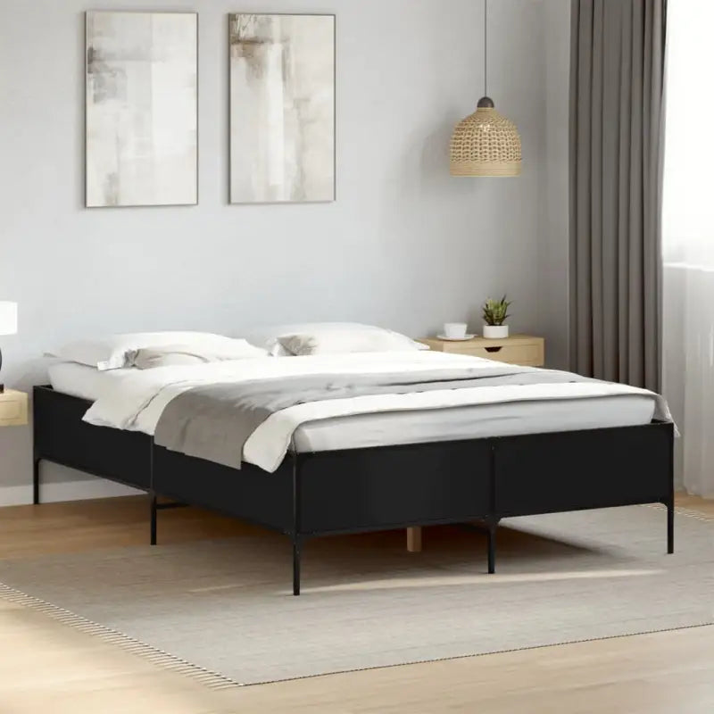 Bedframe met metalen poten en multiplex lattenbodem van bewerkt hout - Zwart / 135 x 190 cm / 44 cm - Bedden & bedframes