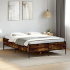 Bedframe met metalen poten en multiplex lattenbodem van bewerkt hout - Gerookt eiken / 120 x 190 cm / 44 cm - Bedden &