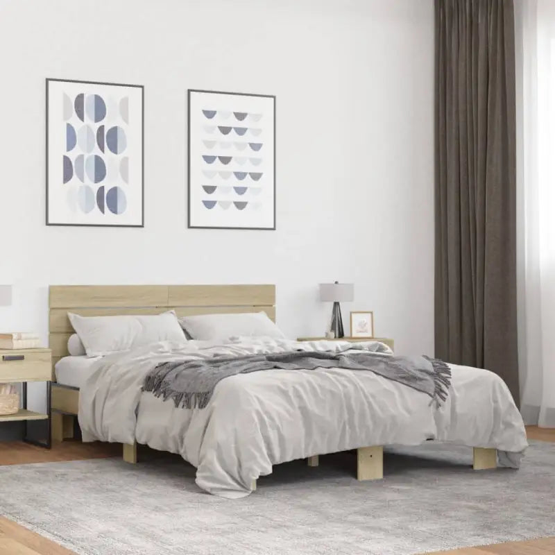 Bedframe met metalen poten en multiplex lattenbodem van bewerkt hout - Sonoma eiken / 120 x 200 cm - Bedden & bedframes