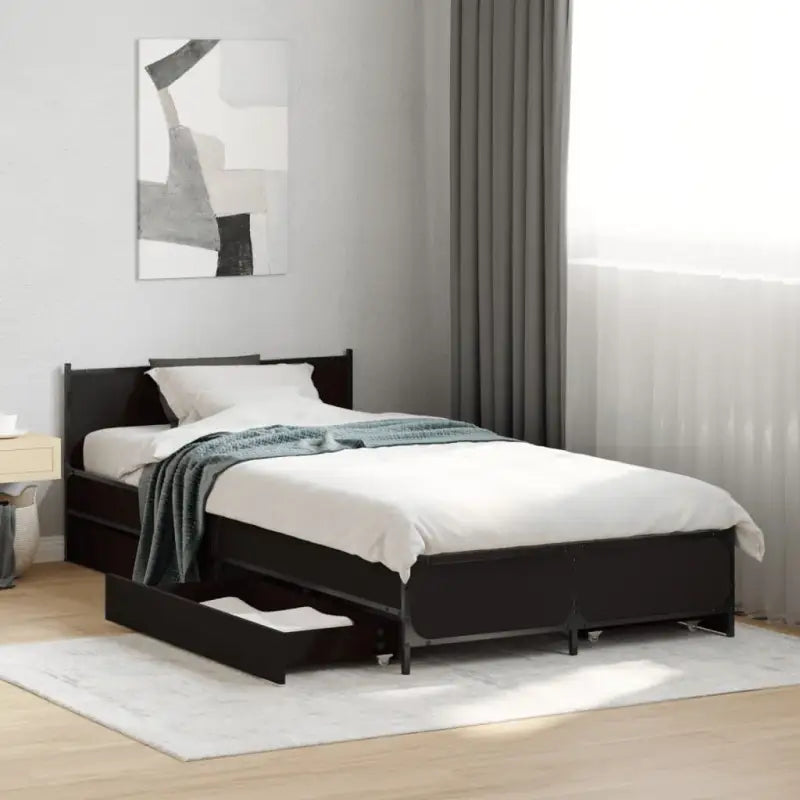 Bedframe met metalen poten en multiplex lattenbodem van bewerkt hout - Zwart / 90 x 190 cm - Bedden & bedframes