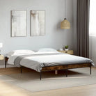 Bedframe met metalen poten en multiplex lattenbodem van bewerkt hout - Gerookt eiken / 120 x 200 cm / 30 cm - Bedden &