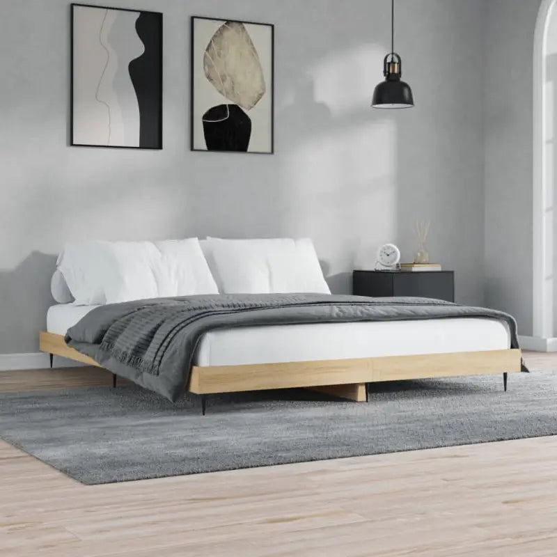 Bedframe met metalen poten en multiplex lattenbodem voor goede nachtrust - Sonoma eiken / 160 x 200 cm - Bedden &