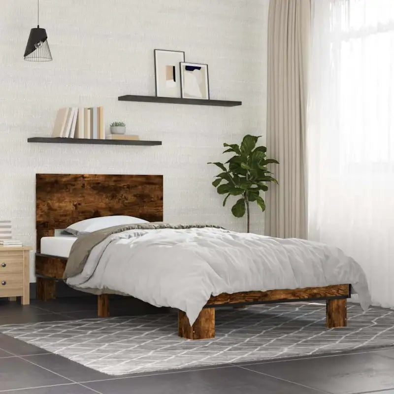 Bedframe met multiplex lattenbodem en bewerkt hout voor een goede nachtrust - Gerookt eiken / 75 x 190 cm - Bedden &