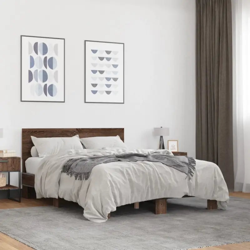 Bedframe met multiplex lattenbodem en bewerkt hout voor een goede nachtrust - bruin eikenkleur / 120 x 200 cm - Bedden
