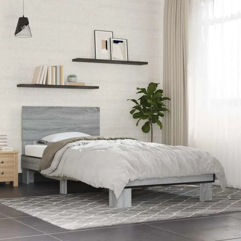 Bedframe met multiplex lattenbodem en bewerkt hout voor een goede nachtrust - Grijs sonoma / 90 x 200 cm - Bedden &