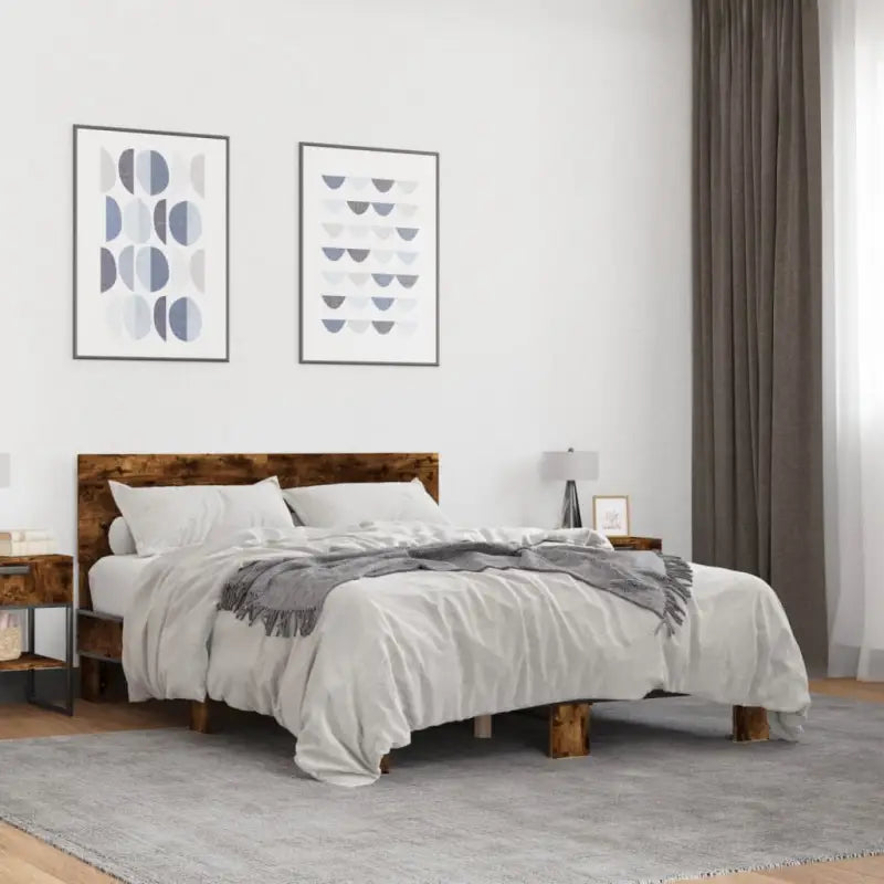 Bedframe met multiplex lattenbodem en bewerkt hout voor een goede nachtrust - Gerookt eiken / 120 x 190 cm - Bedden &